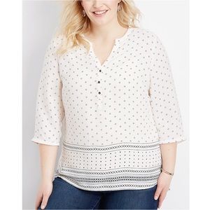 Maurices Geometric Print Henley High-Low Top - White - Size 1X